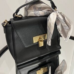 Aldo Black Satchel with Gold Lock and Scarf